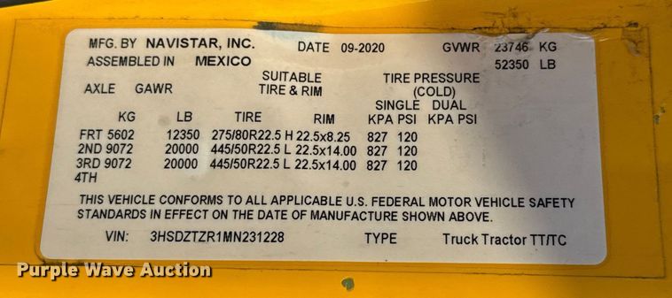 image for item EU2026 2021 International LT625 semi truck