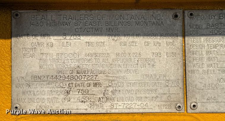 image for item EU2029 2004 Beall BAST-96-3-SB tank trailer