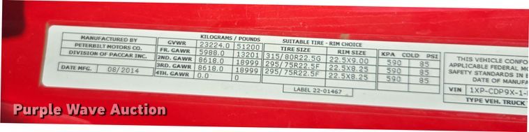 image for item FB9431 2015 Peterbilt 567 semi truck