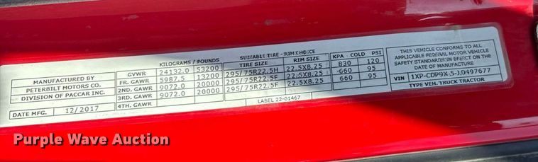 image for item FB9432 2018 Peterbilt 567 semi truck