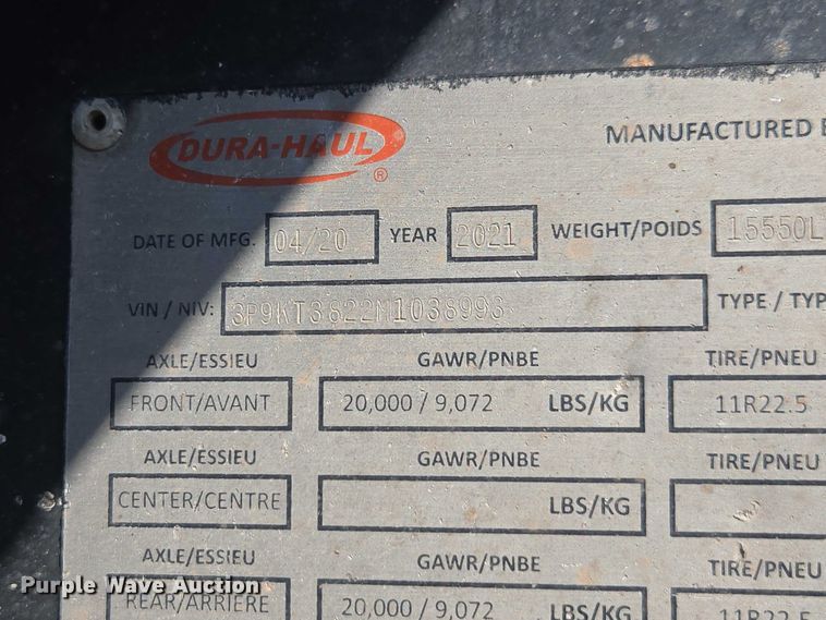 image for item FB9433 2021 Dura-Haul end dump trailer