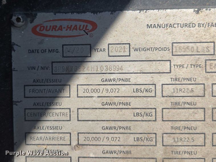 image for item FB9434 2021 Dura-haul end dump trailer