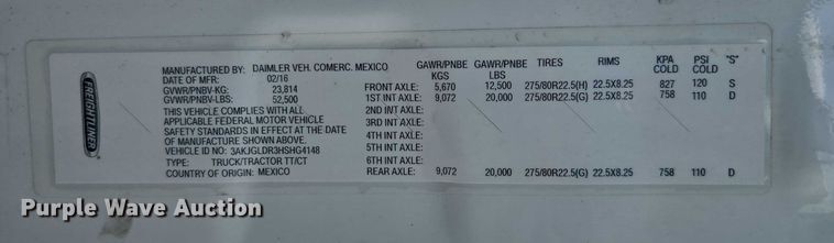 image for item YA0536 2017 Freightliner Cascadia 125 semi truck