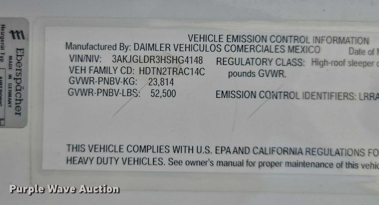 image for item YA0536 2017 Freightliner Cascadia 125 semi truck