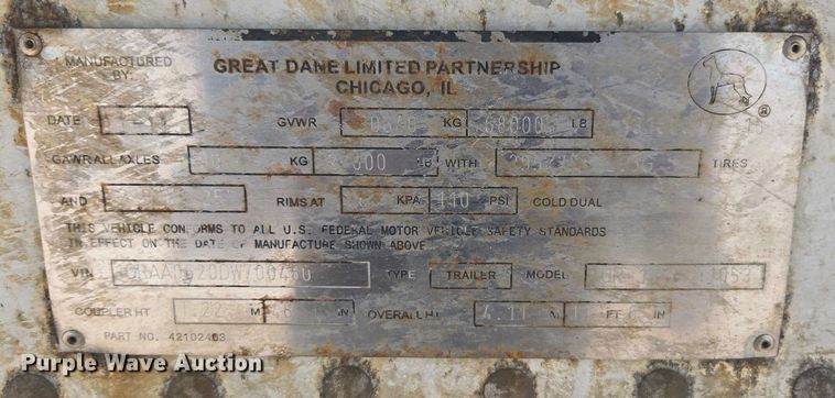 image for item YA0548 2013 Great Dane refrigerated van trailer