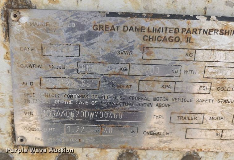 image for item YA0548 2013 Great Dane refrigerated van trailer