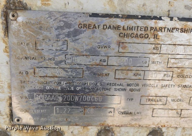 image for item YA0548 2013 Great Dane refrigerated van trailer