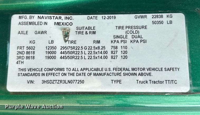 image for item YA0560 2020 International LT625 semi truck