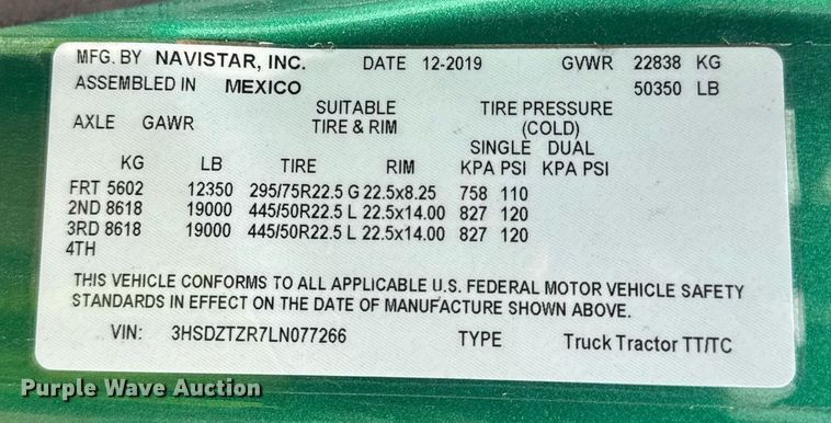 image for item YA0563 2020 International LT625 semi truck