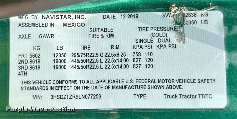 image for item YA0564 2020 International LT625 semi truck