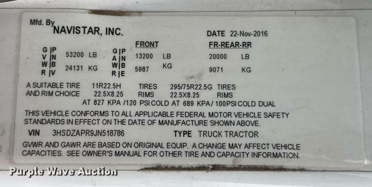 image for item YA0577 2018 International LT625 semi truck