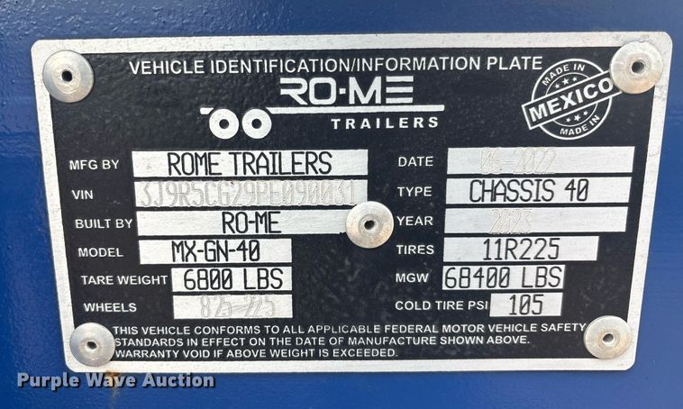 image for item YA0596 2023 RO-ME MX-GN-40 container chassis trailer