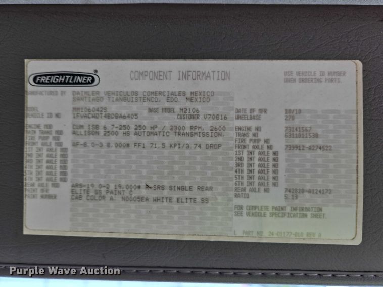 image for item YA0647 2011 Freightliner Business Class M2 box truck