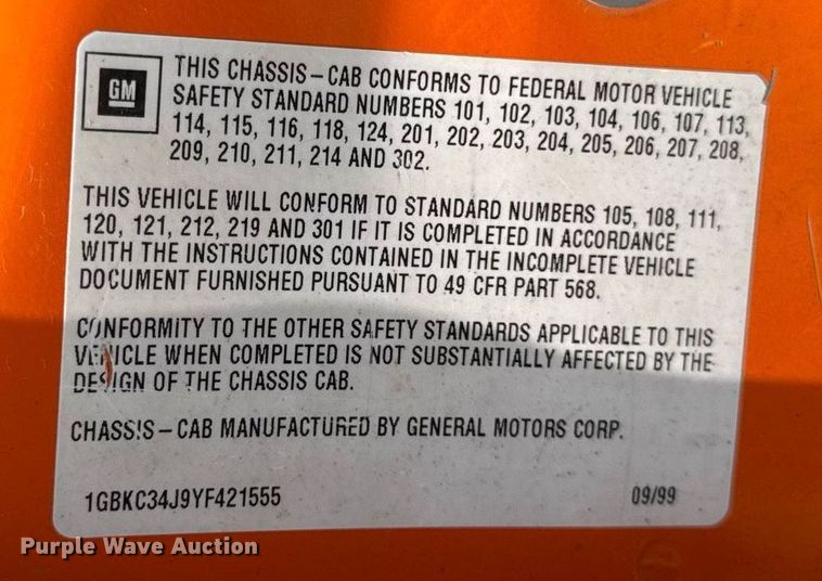 image for item DJ9659 2000 Chevrolet C3500 dump flatbed pickup truck