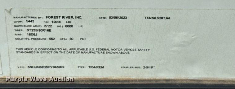 image for item DO7198 2023 Forrest River Continental TXNS8.528TA4 enclosed cargo trailer