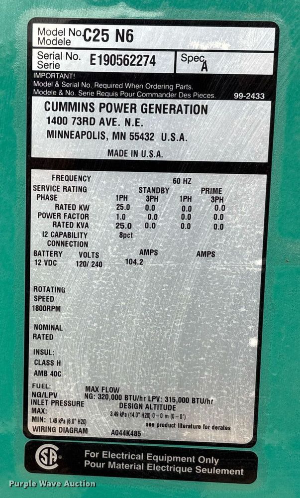 image for item DT6686 Cummins C25 N6 generator
