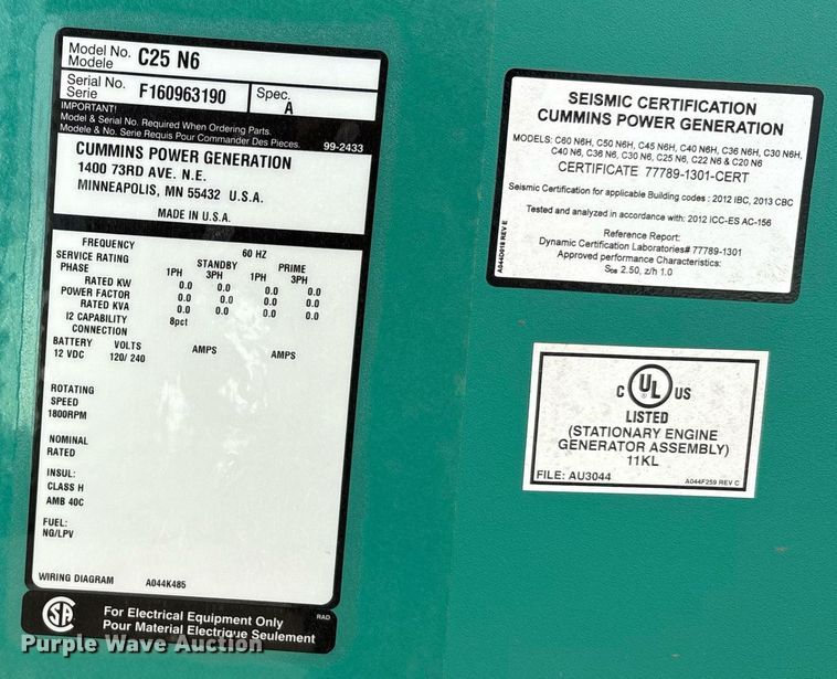 image for item DT6687 Cummins C25 N6 generator