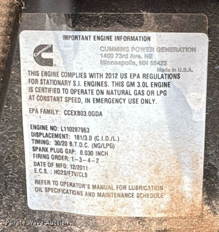 image for item DT6688 2011 Cummins GGMB-9235883 generator