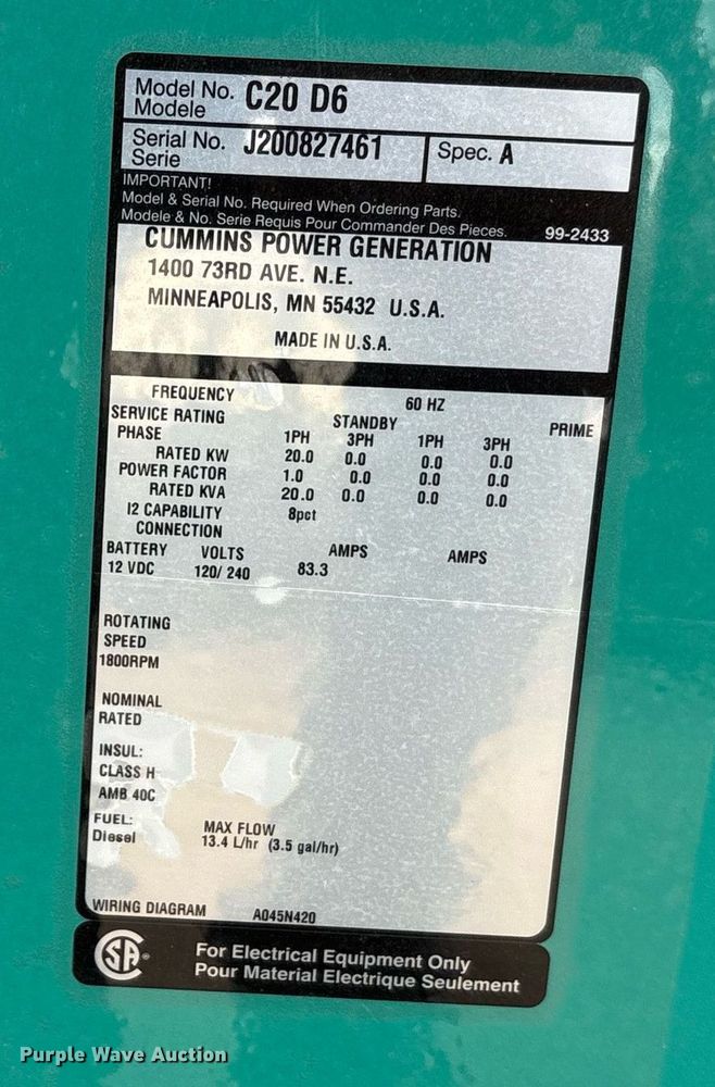 image for item DT6690 Cummins C20 D6 generator