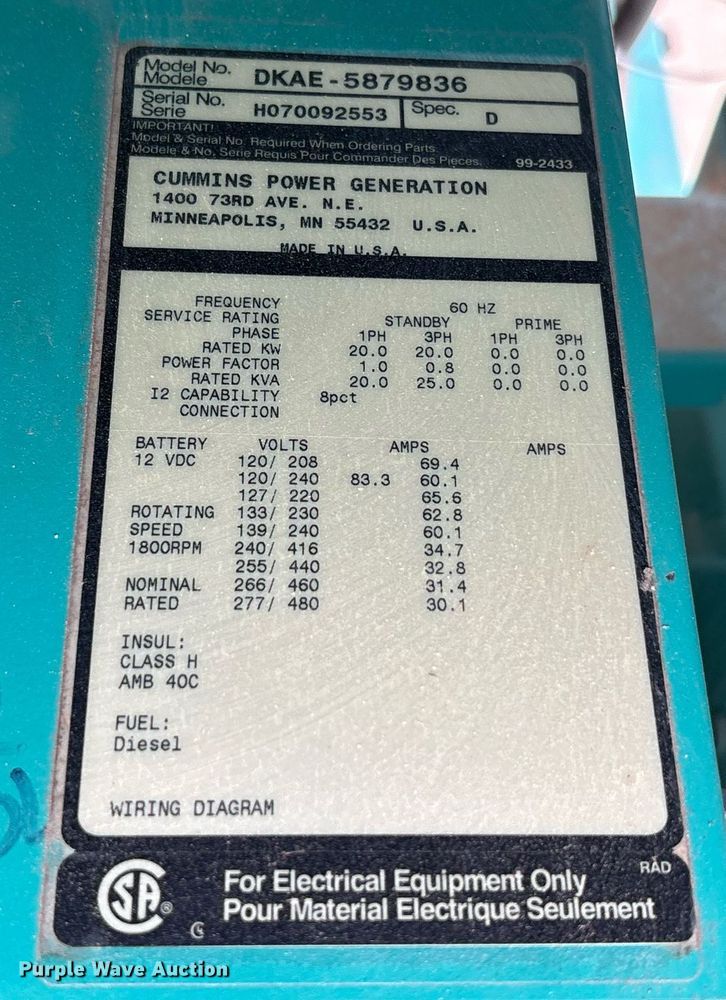 image for item DT6692 Cummins DKAE-5879836 generator