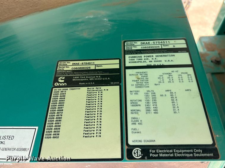 image for item DT6695 Cummins DKAE-5754511 generator
