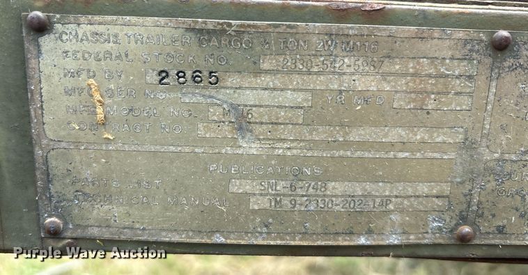 image for item DT6701 Limited Depot Overhaul M116 utility trailer