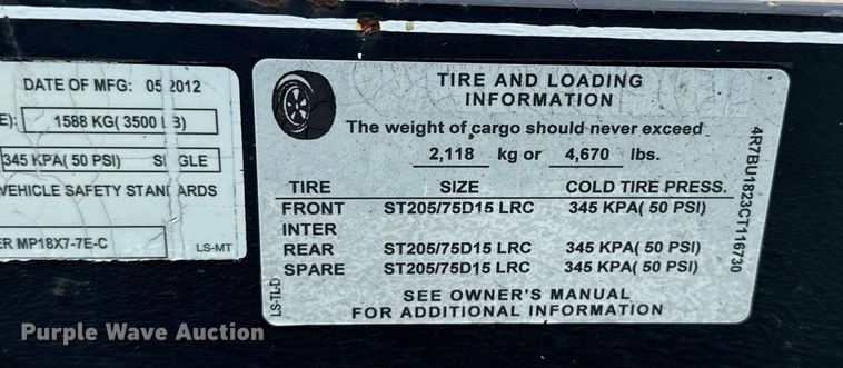 image for item DT6705 2012 Top Hat MP18X7-7E-C utility trailer