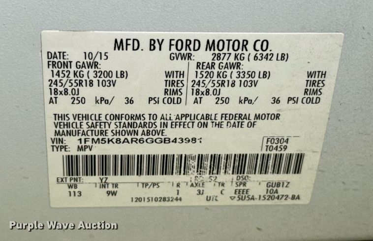 image for item DT6706 2016 Ford Explorer Police Interceptor SUV