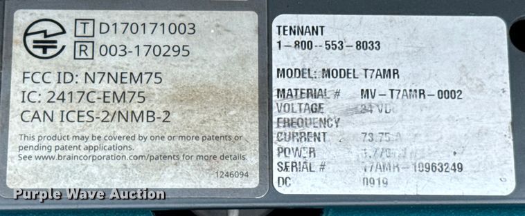 image for item DU9041 2019 Tennant T7AMR floor scrubber