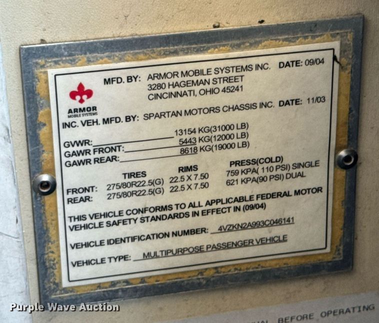 image for item DU9358 2003 Spartan Motors  mobile dentist clinic bus