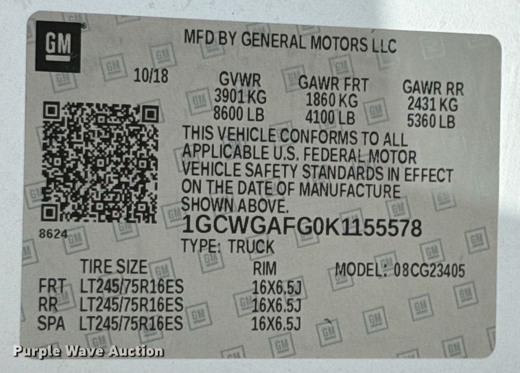 image for item DU9359 2019 Chevrolet Express 2500 van