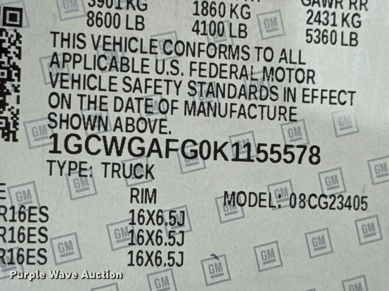 image for item DU9359 2019 Chevrolet Express 2500 van