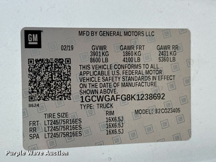 image for item DU9360 2019 Chevrolet Express 2500 van