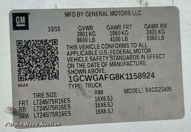 image for item DU9361 2019 Chevrolet Express 2500 van