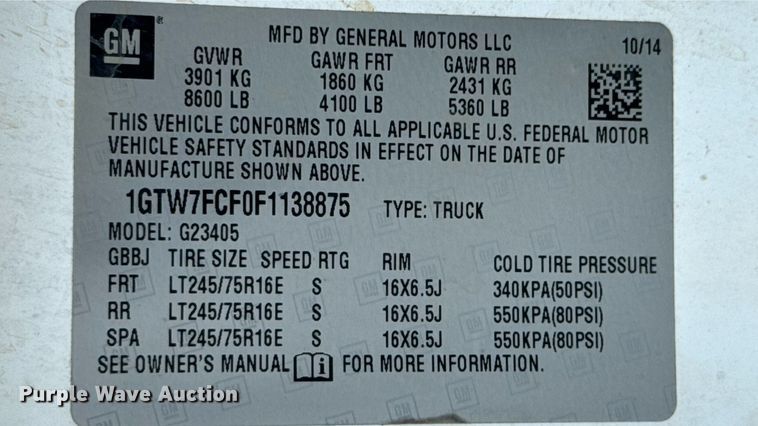 image for item DU9362 2015 GMC Savana G2500 van