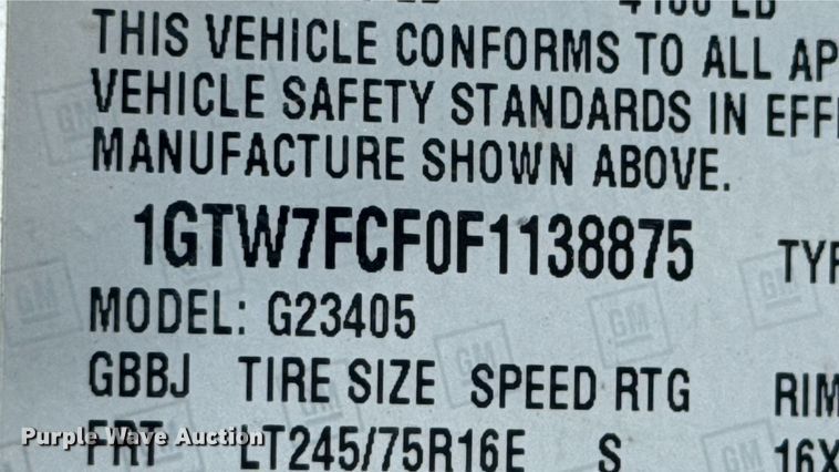 image for item DU9362 2015 GMC Savana G2500 van