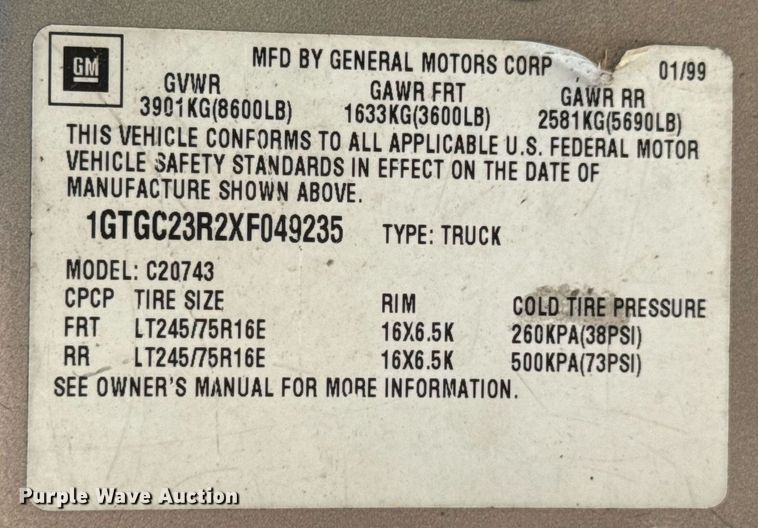 image for item DU9395 1999 GMC Sierra 2500 Crew Cab pickup truck