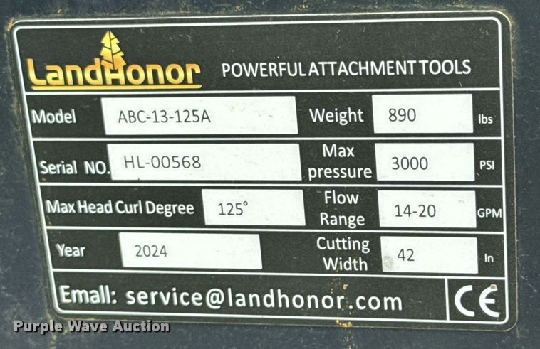 image for item DU9419 2024 LandHonor ABC-13-125A skid steer boom rotary mower