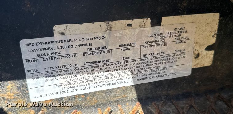 image for item DU9448 2012 PJ equipment trailer