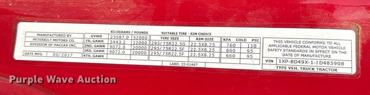 image for item DW5124 2018 Peterbilt 579 semi truck