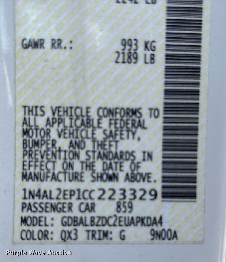 image for item DW7220 2012 Nissan Altima  