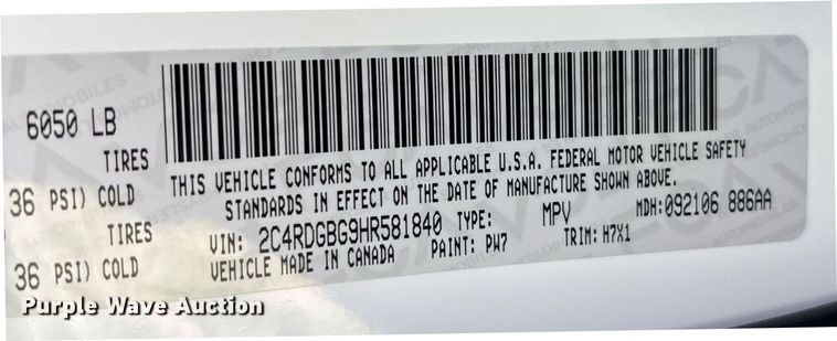 image for item DW7221 2017 Dodge Grand Caravan van