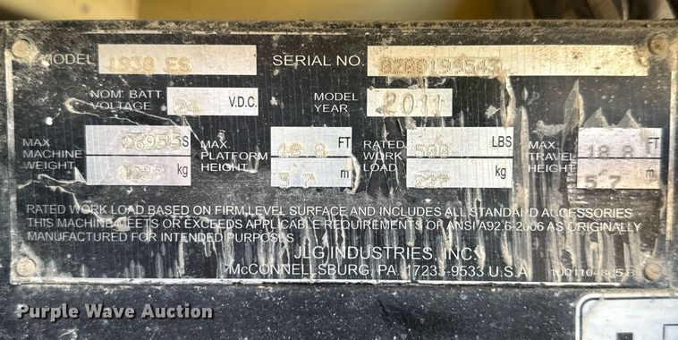 image for item DX5683 2011 JLG 1930ES scissor lift