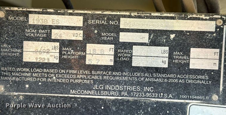 image for item DX5684 2013 JLG 1930ES scissor lift