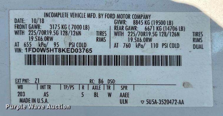 image for item DX8018 2019 Ford F550 Super Duty XL Crew Cab utility / service truck