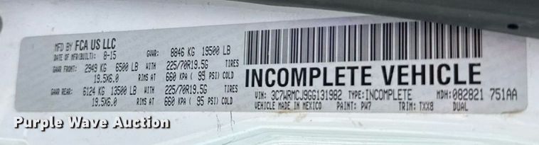 image for item DY0392 2016 Dodge Ram 5500  truck cab and chassis