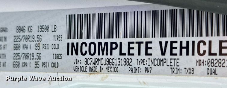 image for item DY0392 2016 Dodge Ram 5500  truck cab and chassis