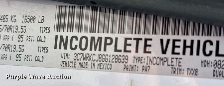 image for item DY0393 2016 Dodge Ram 4500 truck cab and chassis