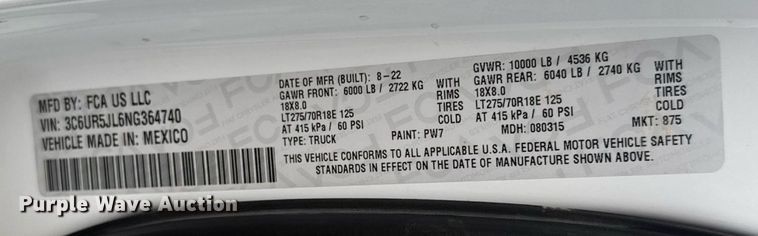 image for item DY0429 2022 Dodge Ram 2500 Big Horn  Crew Cab pickup truck