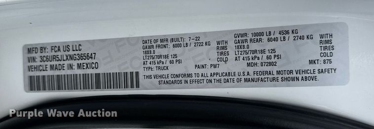 image for item DY0430 2022 Dodge Ram 2500 Big Horn Crew Cab pickup truck